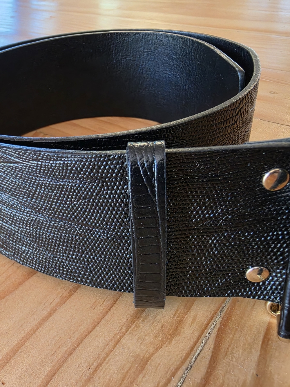 BA&SH Snakeskin Embossed Black Wide Belt Size 75 100% Cow Leather